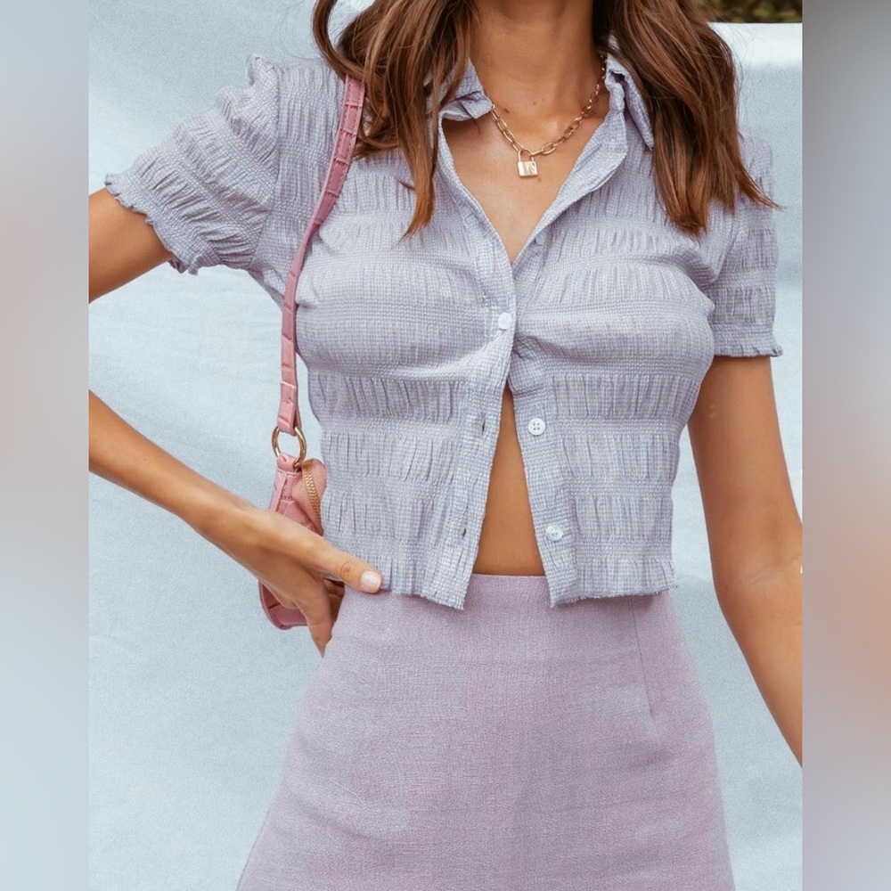 NWT Gingham Purple Cropped Button Down